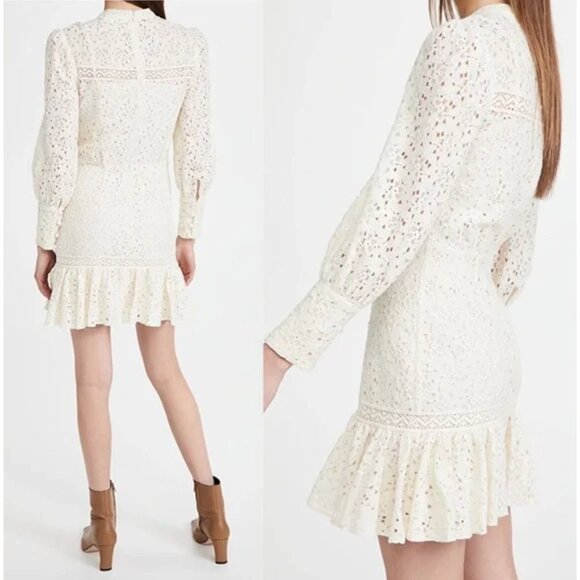 Veronica Beard Hilda Lace Mini Dress Ivory Long Sleeve Boho Cottagecore 2 - Picture 4 of 16